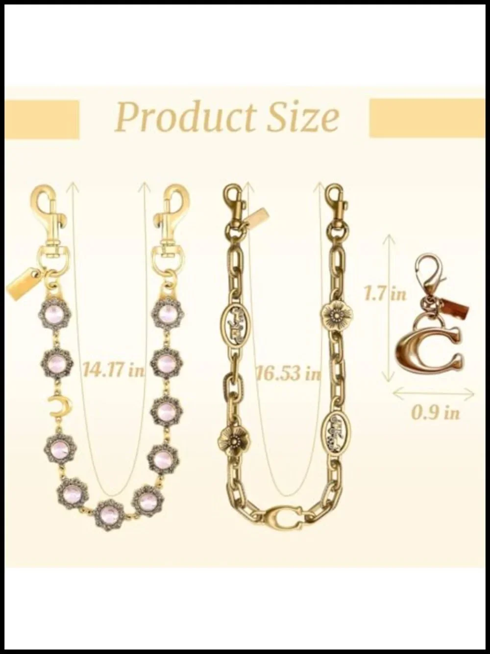 3 Pack Bag Charm Purse Charms Wallet Chain Keychains Vintage Gold Bag Strap